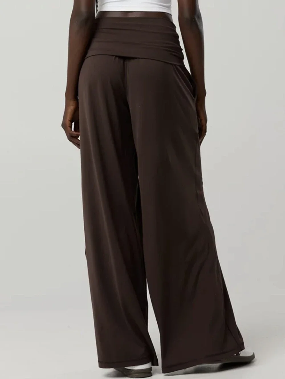 Aerie Real Me Foldover Super Wide Leg Pant Chocolate Brown Stretchy Women's Sz S - Picture 3 of 11